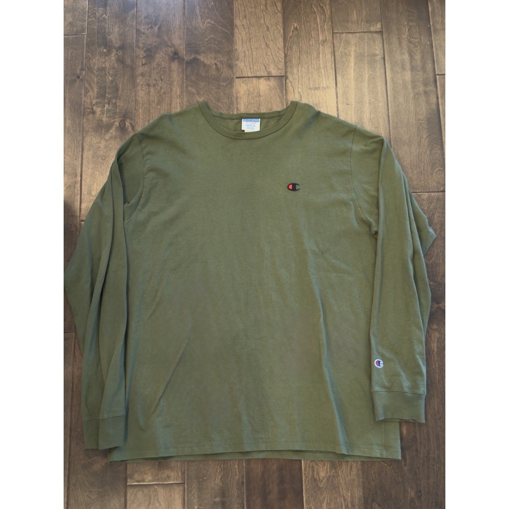 Champion Men's Heavyweight Crewneck L/S T-Shirt Size 2XL‎ Green Spellout Logo
